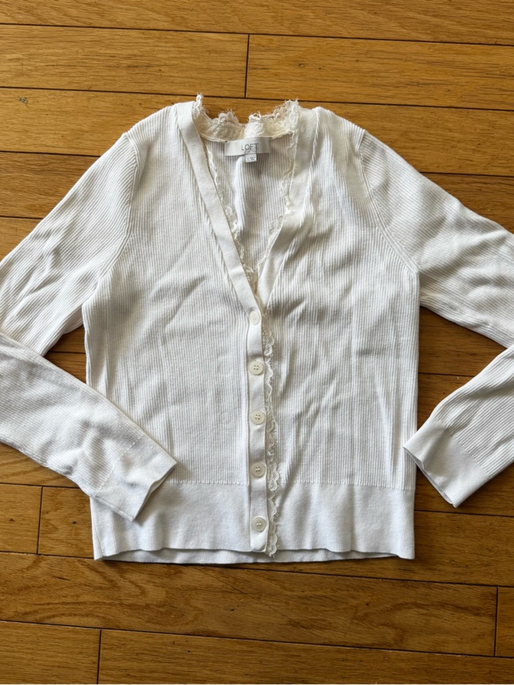 White Ribbed Cardigan Lace Trim Soft Girl Balletcore Button Up Top